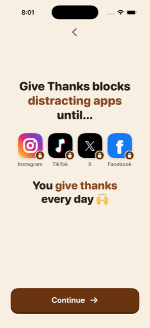 Give Thanks blocks distracting apps until you give thanks