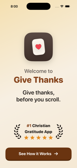 Give Thanks welcome screen
